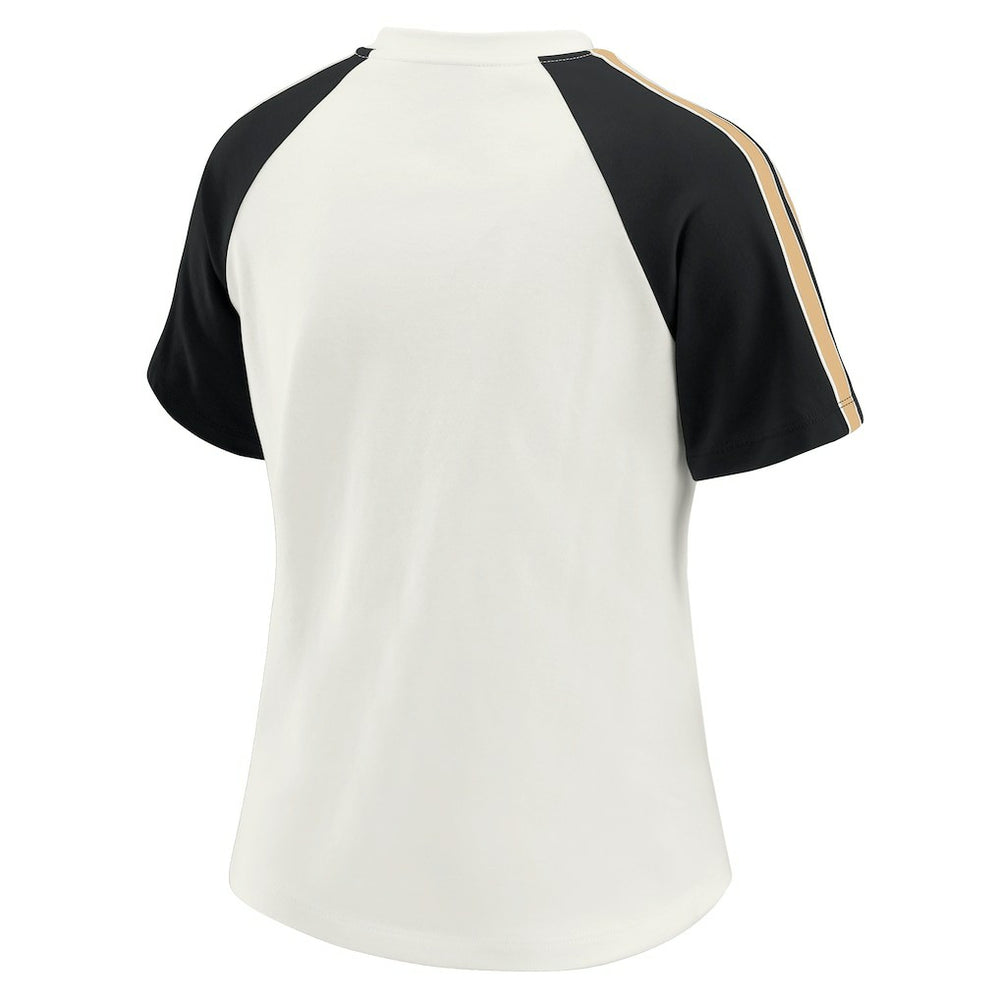 New Orleans Saints WEAR by Erin Andrews Women's Sleeve Stripe Distressed Raglan T-Shirt - White for sale