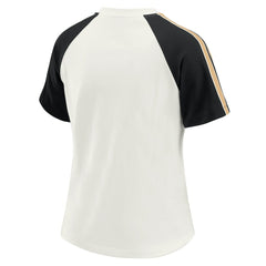 New Orleans Saints WEAR by Erin Andrews Women's Sleeve Stripe Distressed Raglan T-Shirt - White for sale