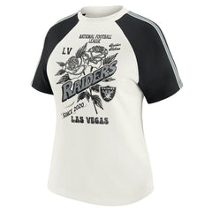 Las Vegas Raiders WEAR by Erin Andrews Women's Sleeve Stripe Distressed Raglan T-Shirt - White for sale