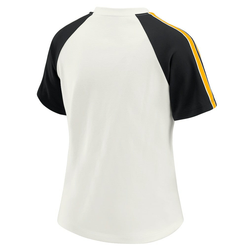 Pittsburgh Steelers WEAR by Erin Andrews Women's Sleeve Stripe Distressed Raglan T-Shirt - White outlet