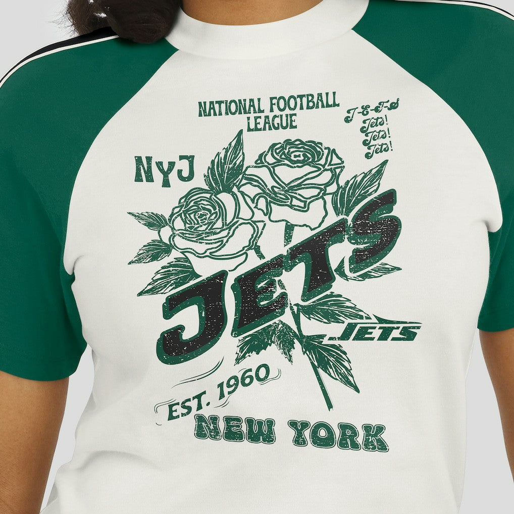 New York Jets WEAR by Erin Andrews Women's Sleeve Stripe Distressed Raglan T-Shirt - White online