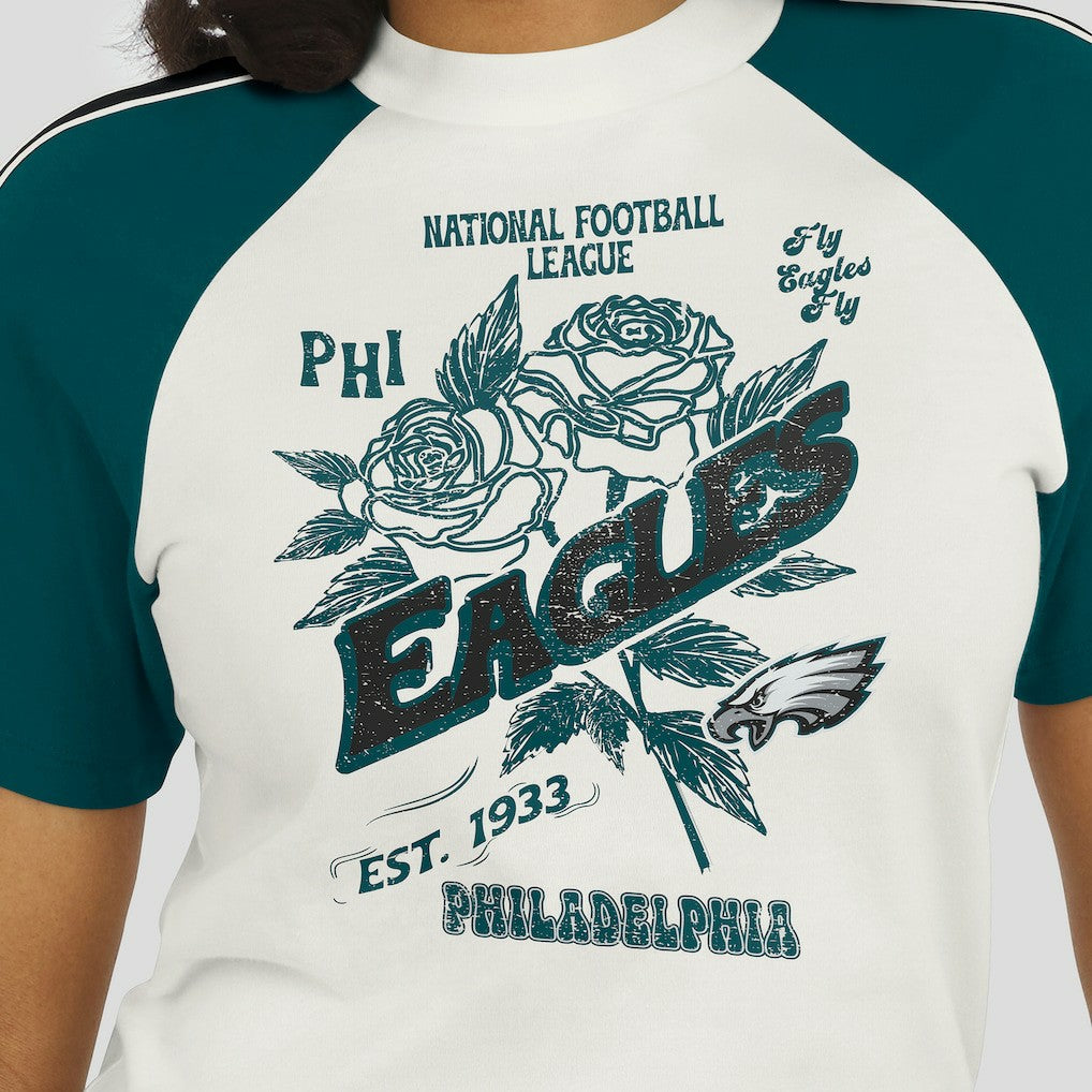 Philadelphia Eagles WEAR by Erin Andrews Women's Sleeve Stripe Distressed Raglan T-Shirt - White sale