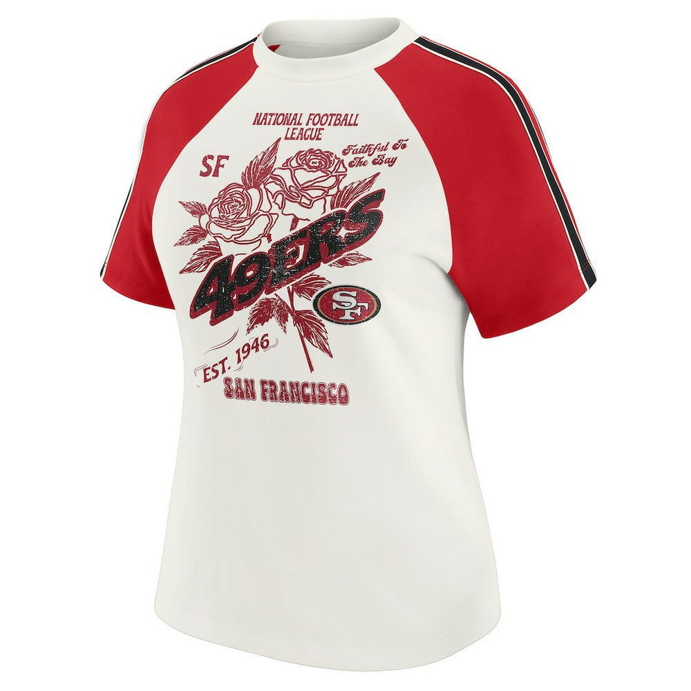 San Francisco 49ers WEAR by Erin Andrews Women's Sleeve Stripe Distressed Raglan T-Shirt - White outlet