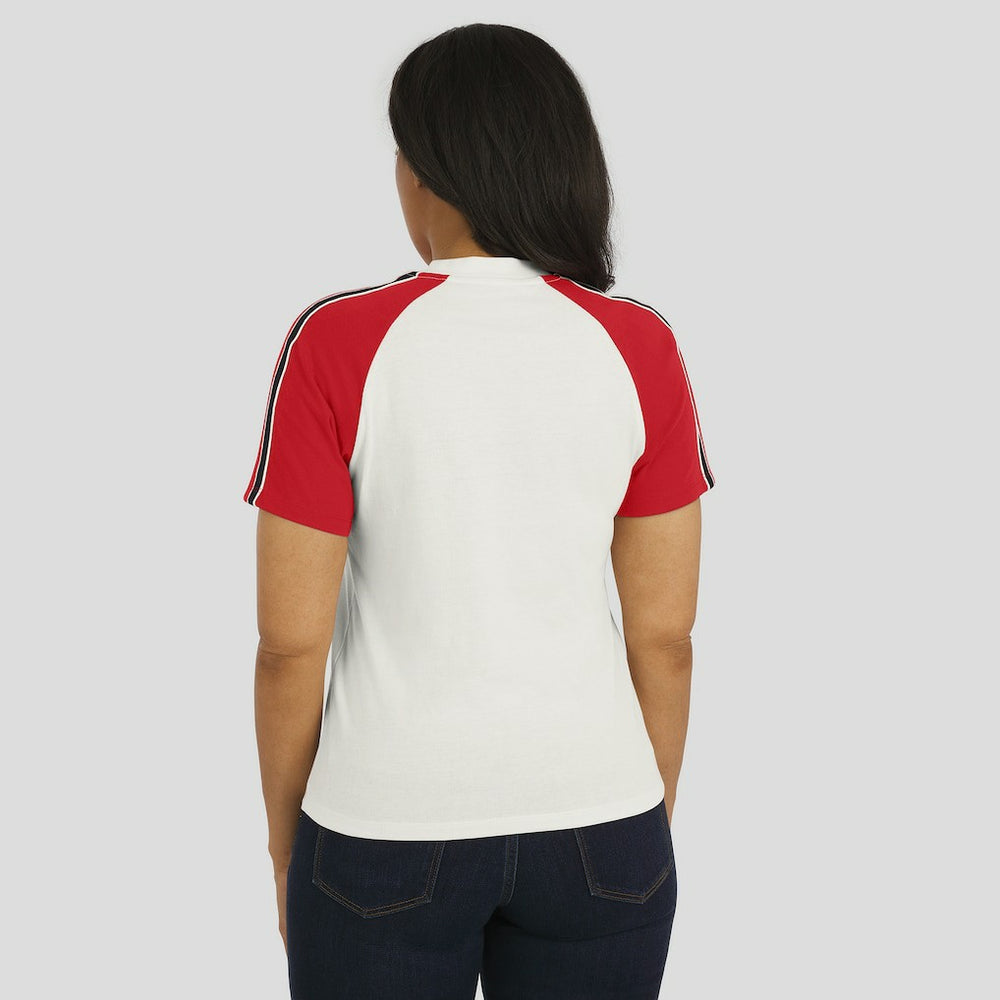 San Francisco 49ers WEAR by Erin Andrews Women's Sleeve Stripe Distressed Raglan T-Shirt - White outlet