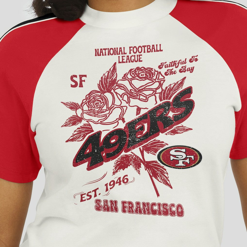 San Francisco 49ers WEAR by Erin Andrews Women's Sleeve Stripe Distressed Raglan T-Shirt - White outlet
