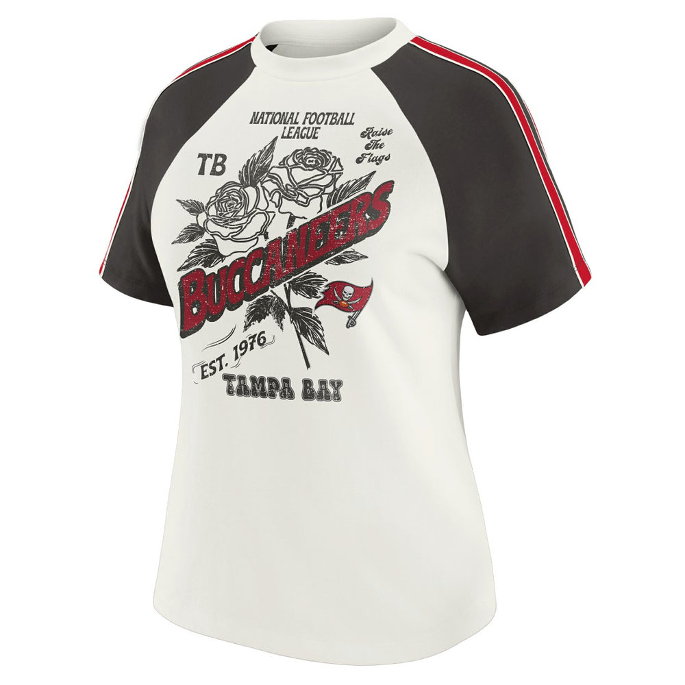 Tampa Bay Buccaneers WEAR by Erin Andrews Women's Sleeve Stripe Distressed Raglan T-Shirt - White outlet