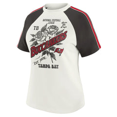 Tampa Bay Buccaneers WEAR by Erin Andrews Women's Sleeve Stripe Distressed Raglan T-Shirt - White outlet