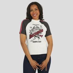 Tampa Bay Buccaneers WEAR by Erin Andrews Women's Sleeve Stripe Distressed Raglan T-Shirt - White outlet