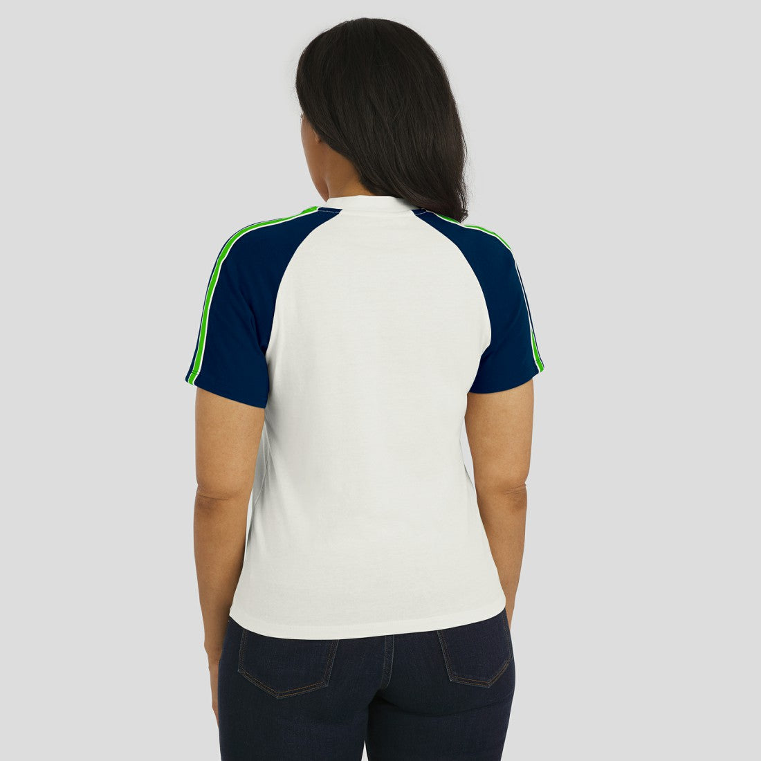 Seattle Seahawks WEAR by Erin Andrews Women's Sleeve Stripe Distressed Raglan T-Shirt - White for sale