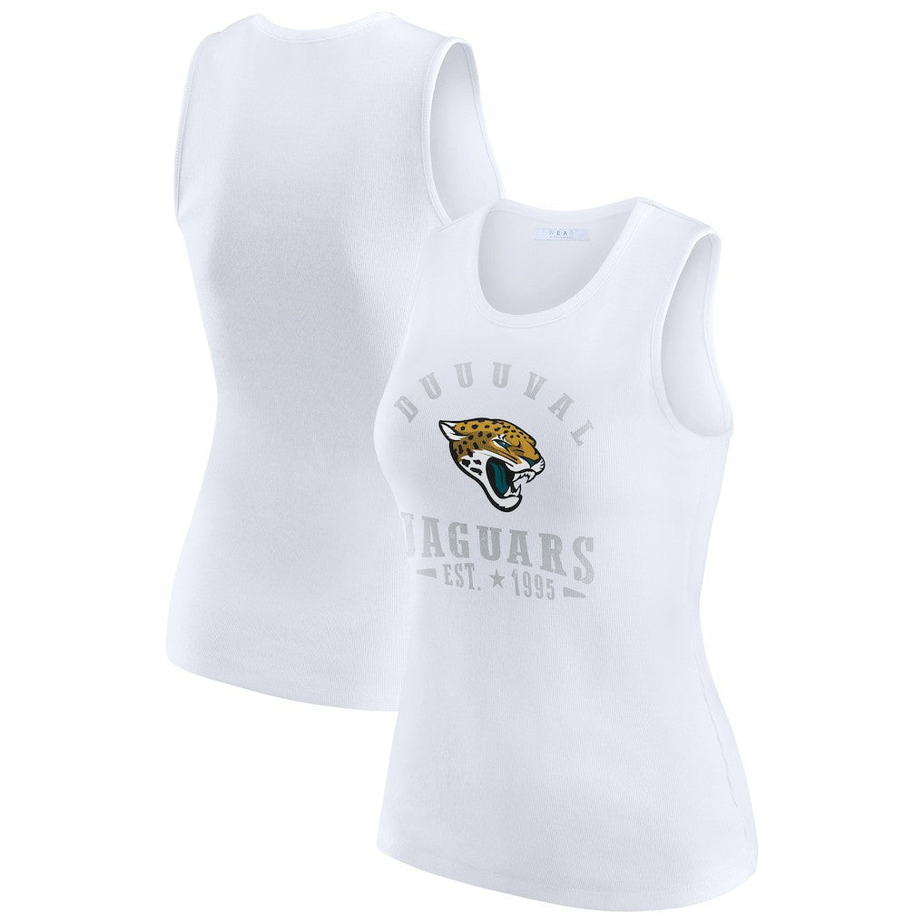 Jacksonville Jaguars WEAR by Erin Andrews Women's Ribbed Graphic Tank Top - White for sale