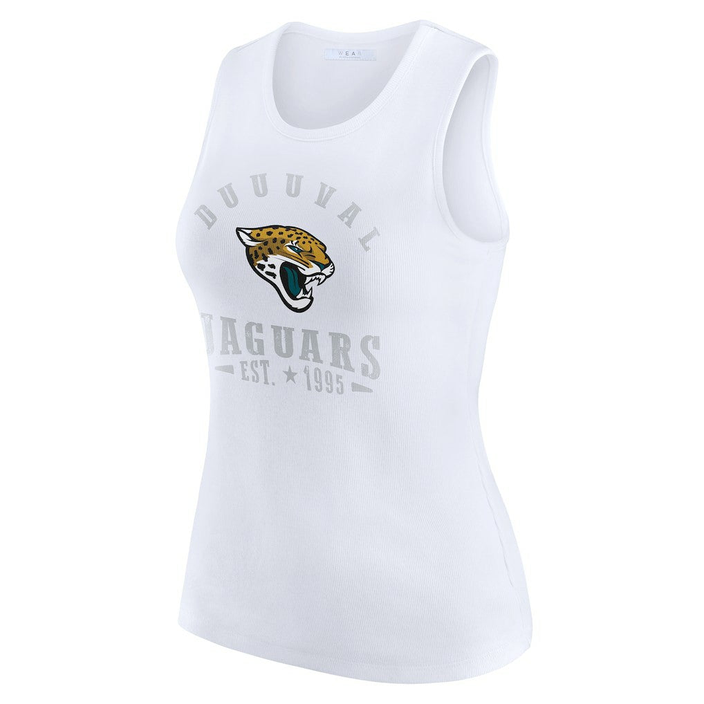 Jacksonville Jaguars WEAR by Erin Andrews Women's Ribbed Graphic Tank Top - White for sale
