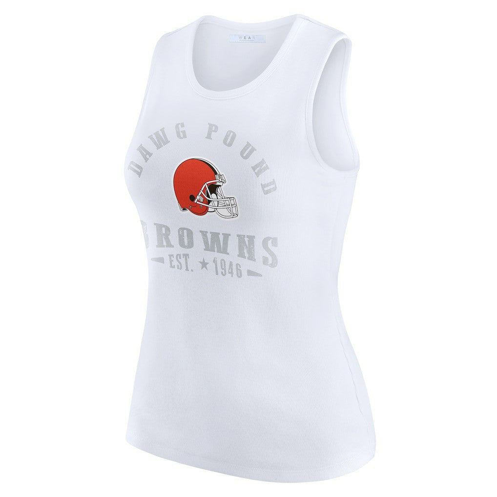 Cleveland Browns WEAR by Erin Andrews Women's Ribbed Graphic Tank Top - White for sale