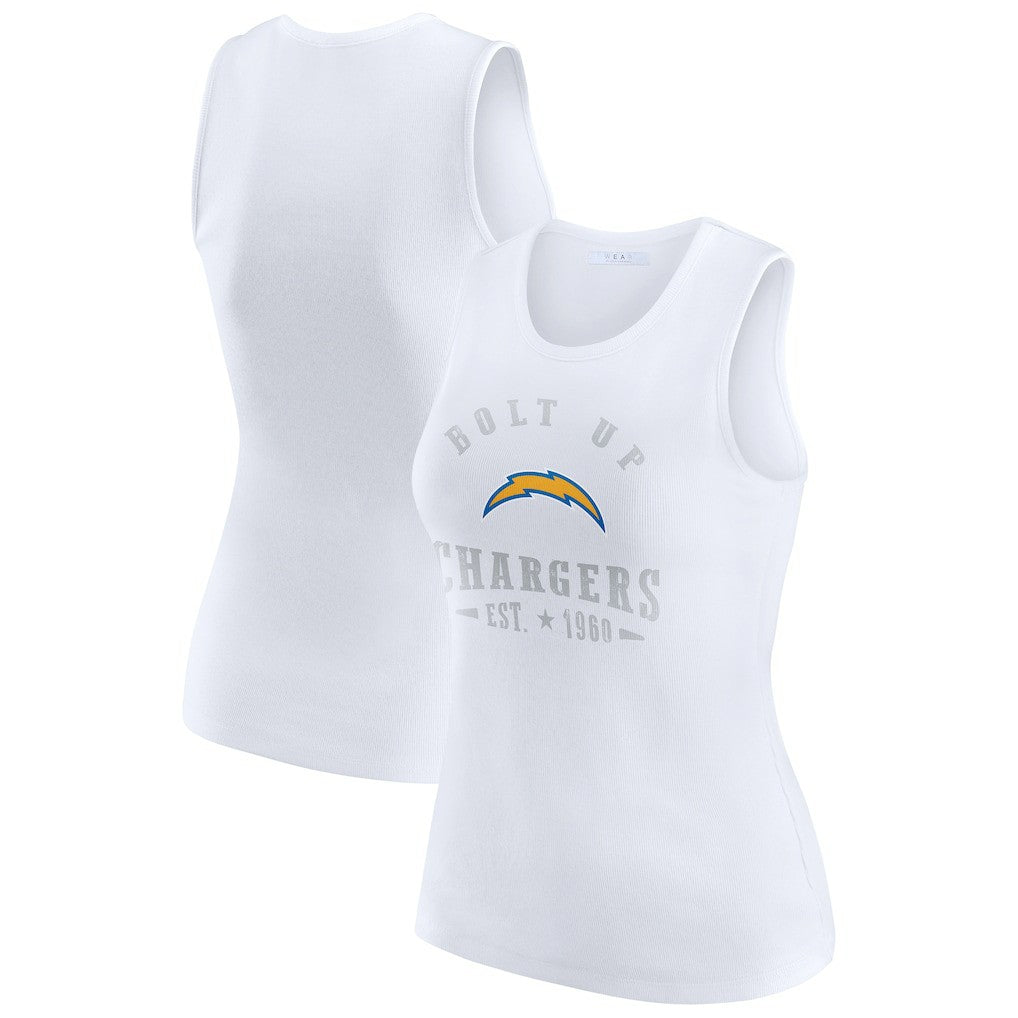 Los Angeles Chargers WEAR by Erin Andrews Women's Ribbed Graphic Tank Top - White on sale