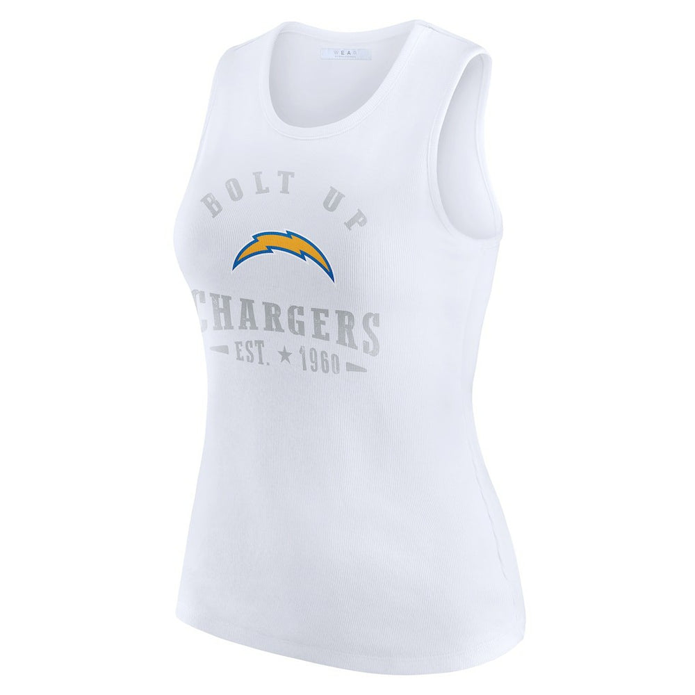 Los Angeles Chargers WEAR by Erin Andrews Women's Ribbed Graphic Tank Top - White on sale