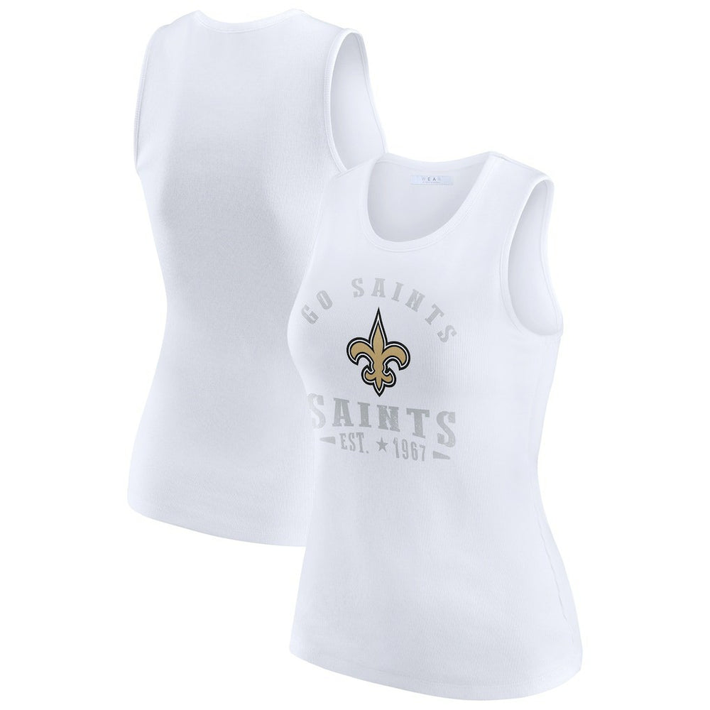New Orleans Saints WEAR by Erin Andrews Women's Ribbed Graphic Tank Top - White for sale
