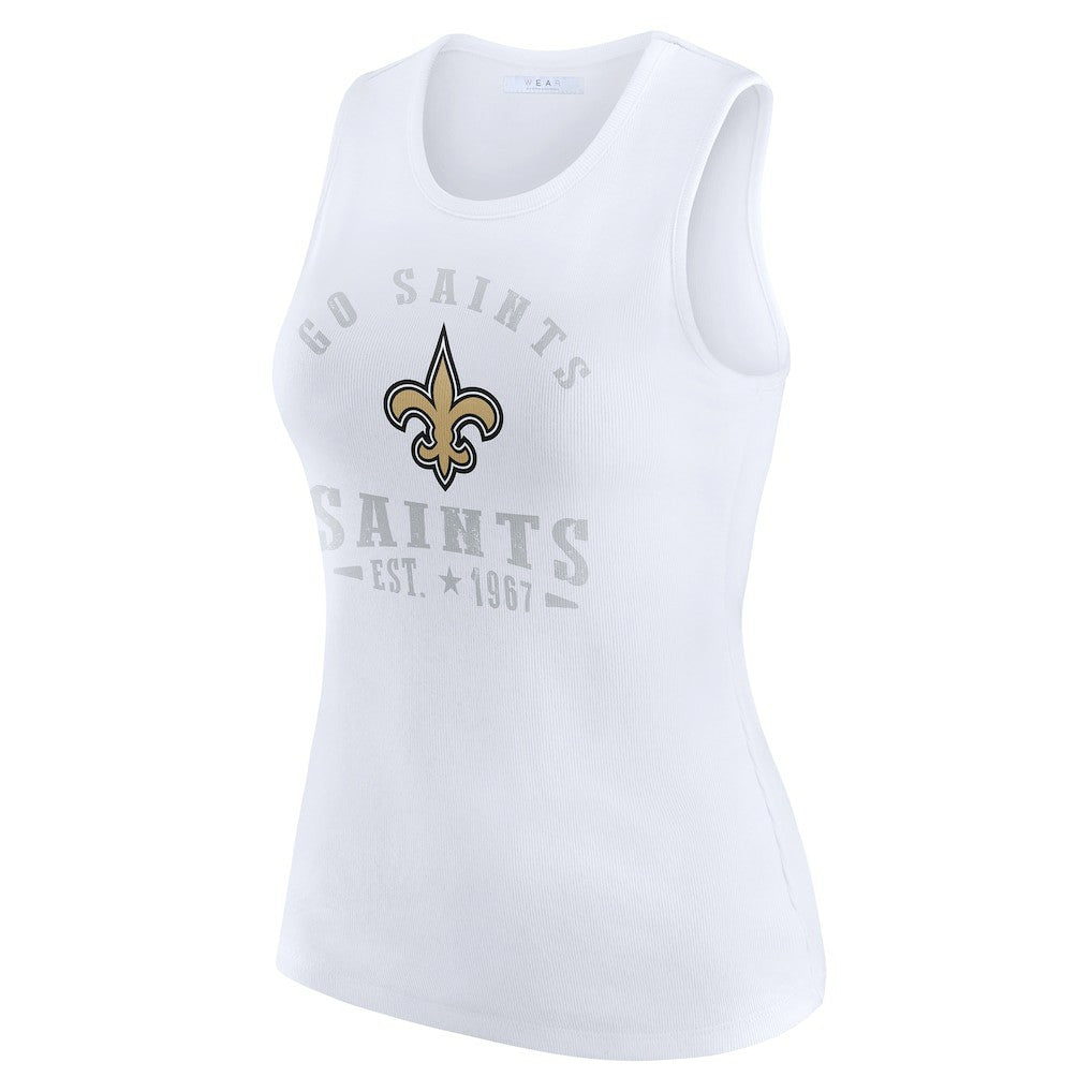 New Orleans Saints WEAR by Erin Andrews Women's Ribbed Graphic Tank Top - White for sale