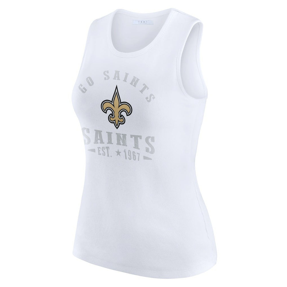 New Orleans Saints WEAR by Erin Andrews Women's Ribbed Graphic Tank Top - White for sale
