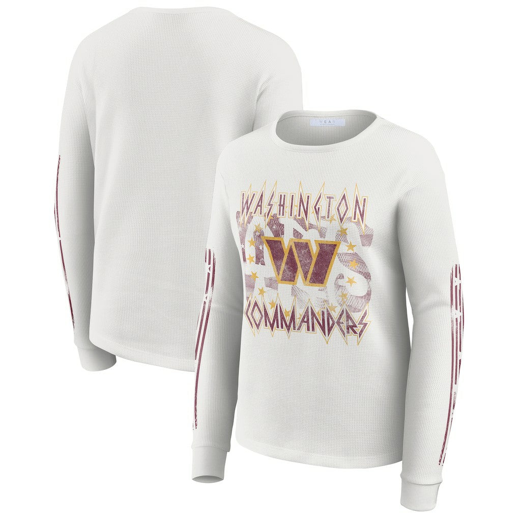Washington Commanders WEAR by Erin Andrews Women's Graphic Waffle Long-Sleeve T-Shirt - White discount