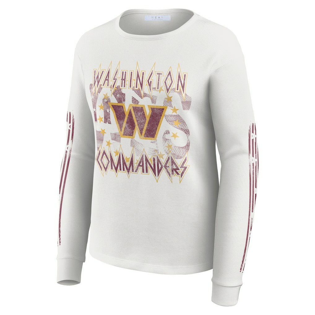 Washington Commanders WEAR by Erin Andrews Women's Graphic Waffle Long-Sleeve T-Shirt - White discount