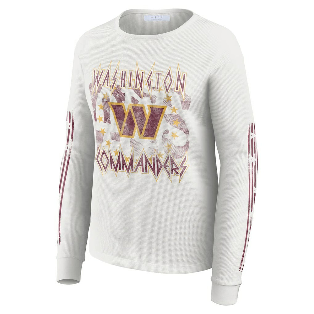Washington Commanders WEAR by Erin Andrews Women's Graphic Waffle Long-Sleeve T-Shirt - White discount