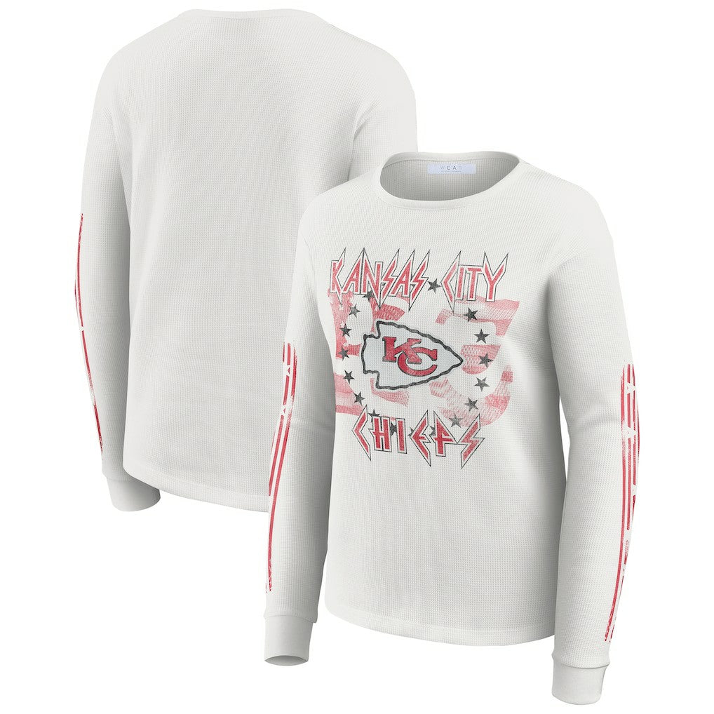 Kansas City Chiefs WEAR by Erin Andrews Women's Graphic Waffle Long-Sleeve T-Shirt - White sale