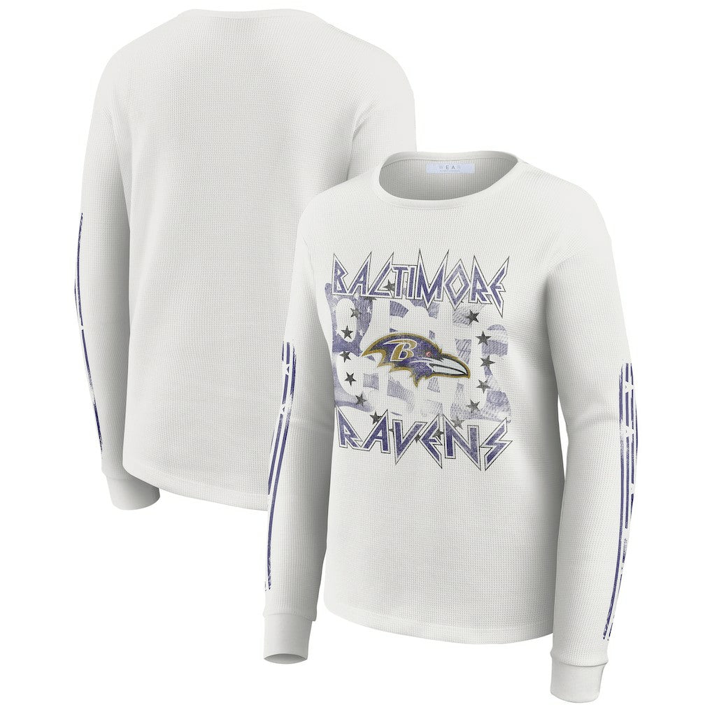 Baltimore Ravens WEAR by Erin Andrews Women's Graphic Waffle Long-Sleeve T-Shirt - White for sale