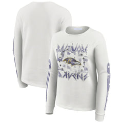 Baltimore Ravens WEAR by Erin Andrews Women's Graphic Waffle Long-Sleeve T-Shirt - White for sale