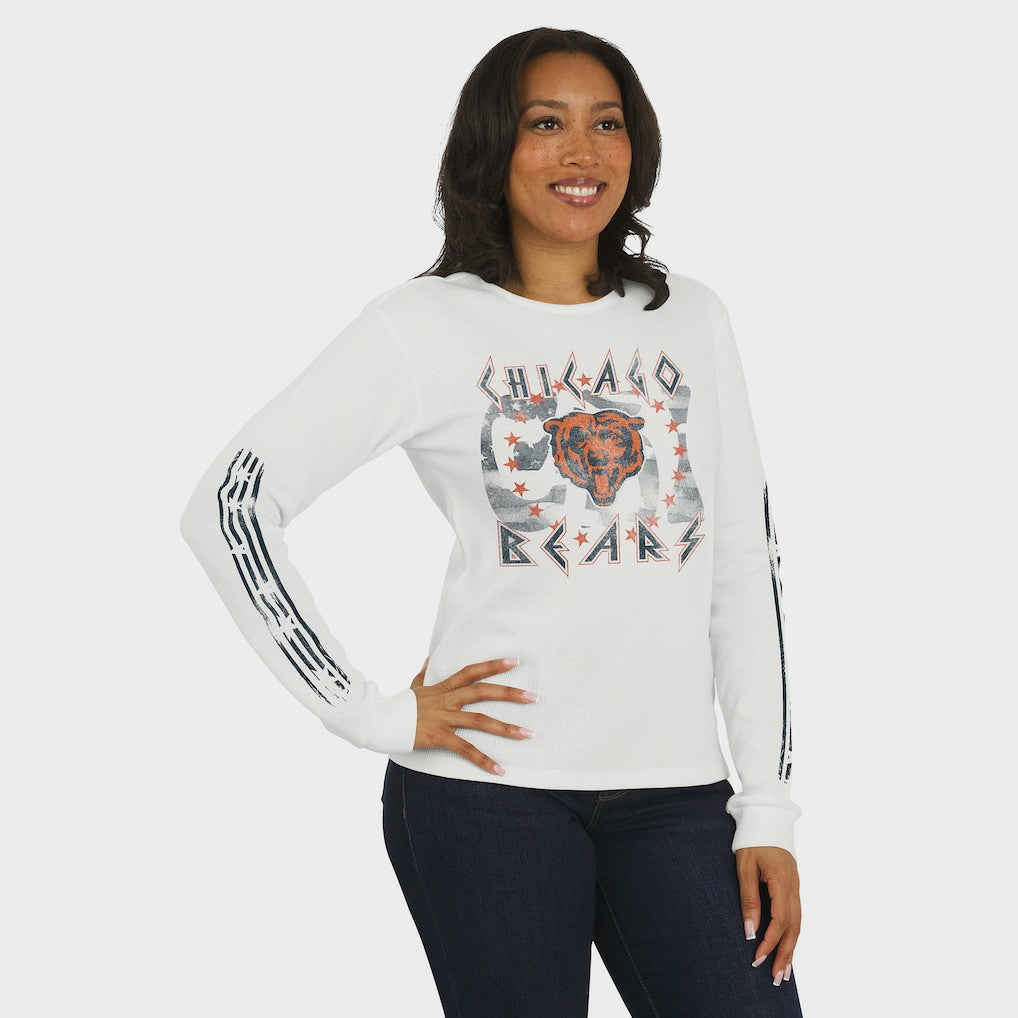 Chicago Bears WEAR by Erin Andrews Women's Graphic Waffle Long-Sleeve T-Shirt - White sale