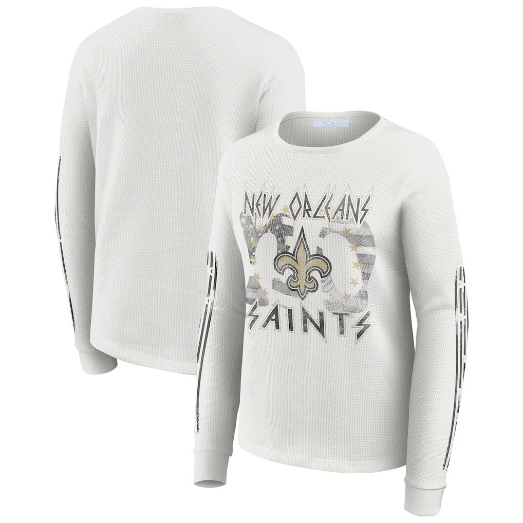 New Orleans Saints WEAR by Erin Andrews Women's Graphic Waffle Long-Sleeve T-Shirt - White sale