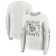 New Orleans Saints WEAR by Erin Andrews Women's Graphic Waffle Long-Sleeve T-Shirt - White sale