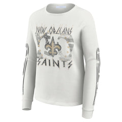 New Orleans Saints WEAR by Erin Andrews Women's Graphic Waffle Long-Sleeve T-Shirt - White sale