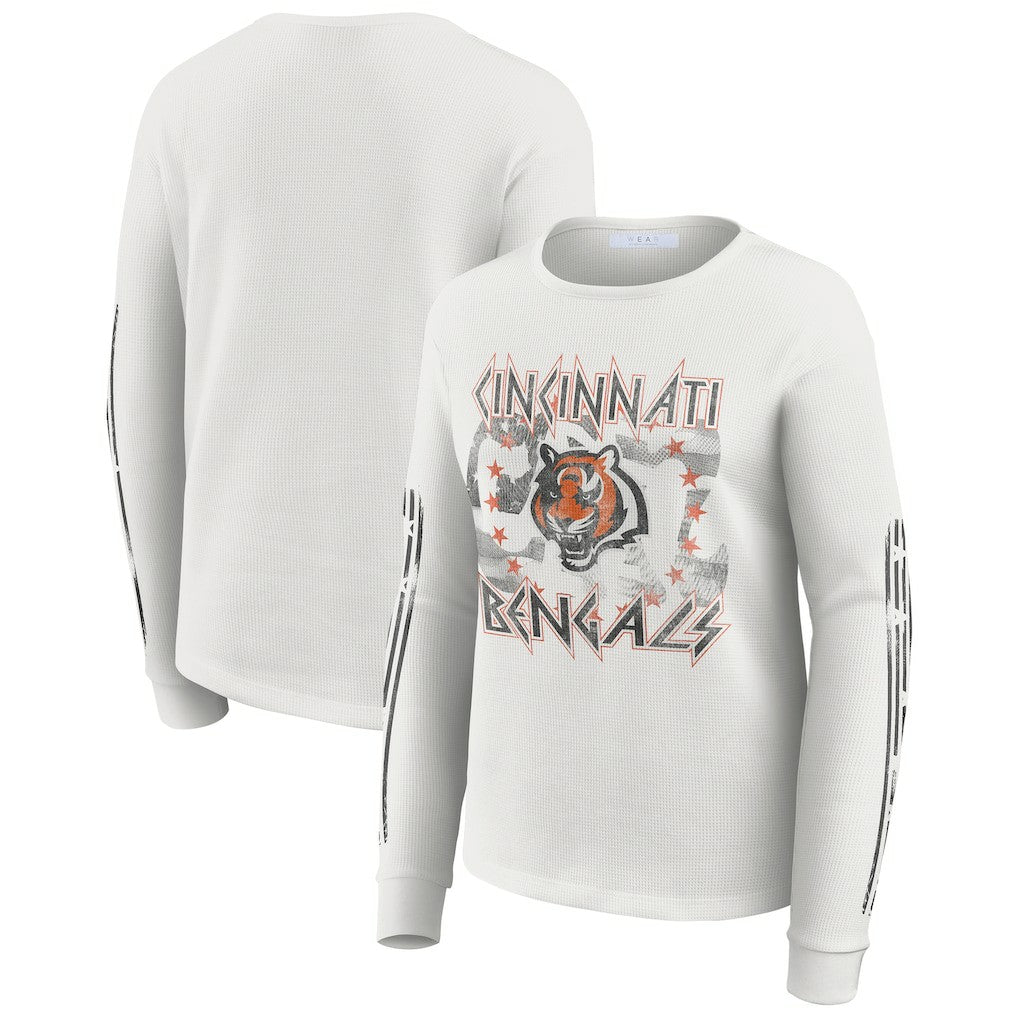 Cincinnati Bengals WEAR by Erin Andrews Women's Graphic Waffle Long-Sleeve T-Shirt - White outlet