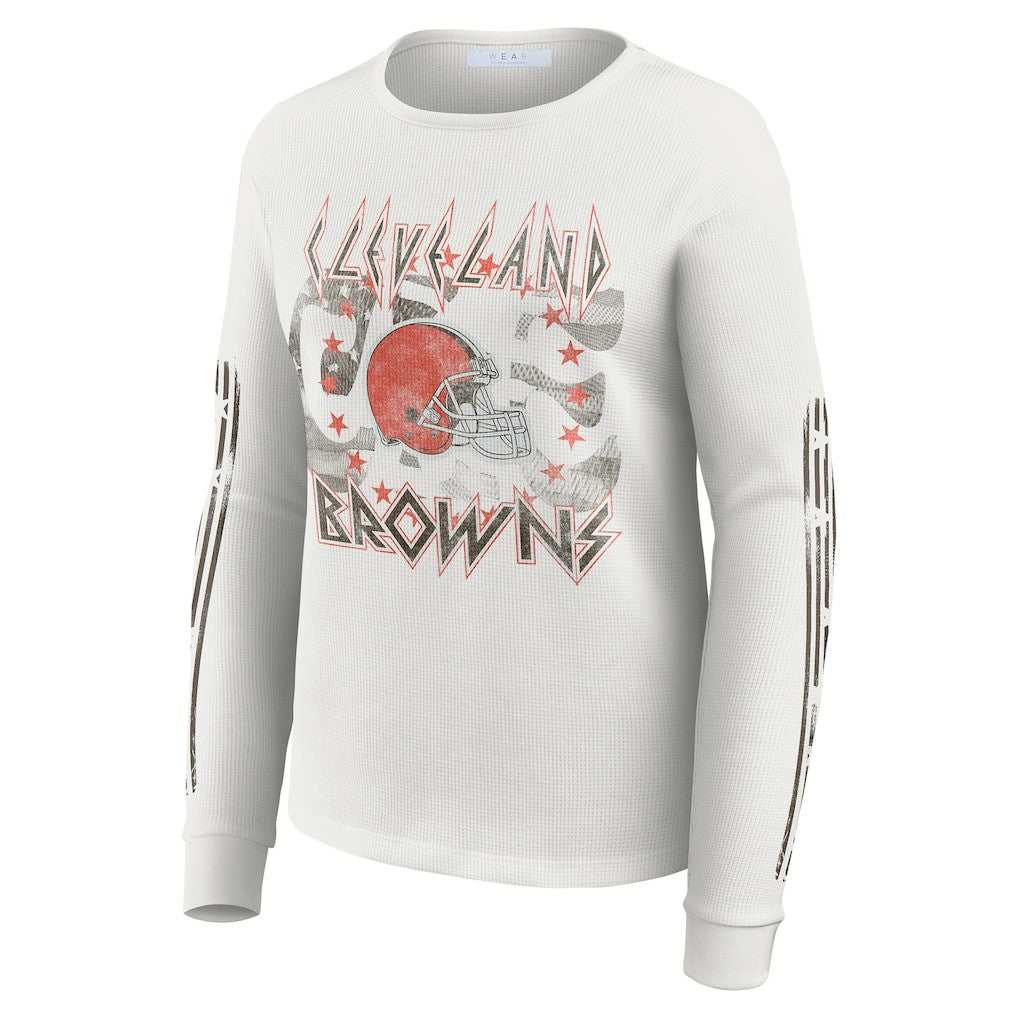 Cleveland Browns WEAR by Erin Andrews Women's Graphic Waffle Long-Sleeve T-Shirt - White discount