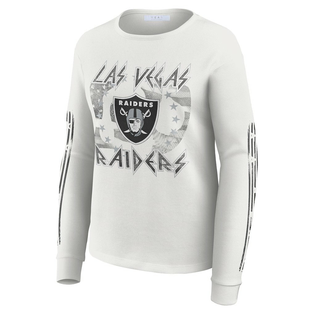 Las Vegas Raiders WEAR by Erin Andrews Women's Graphic Waffle Long-Sleeve T-Shirt - White discount