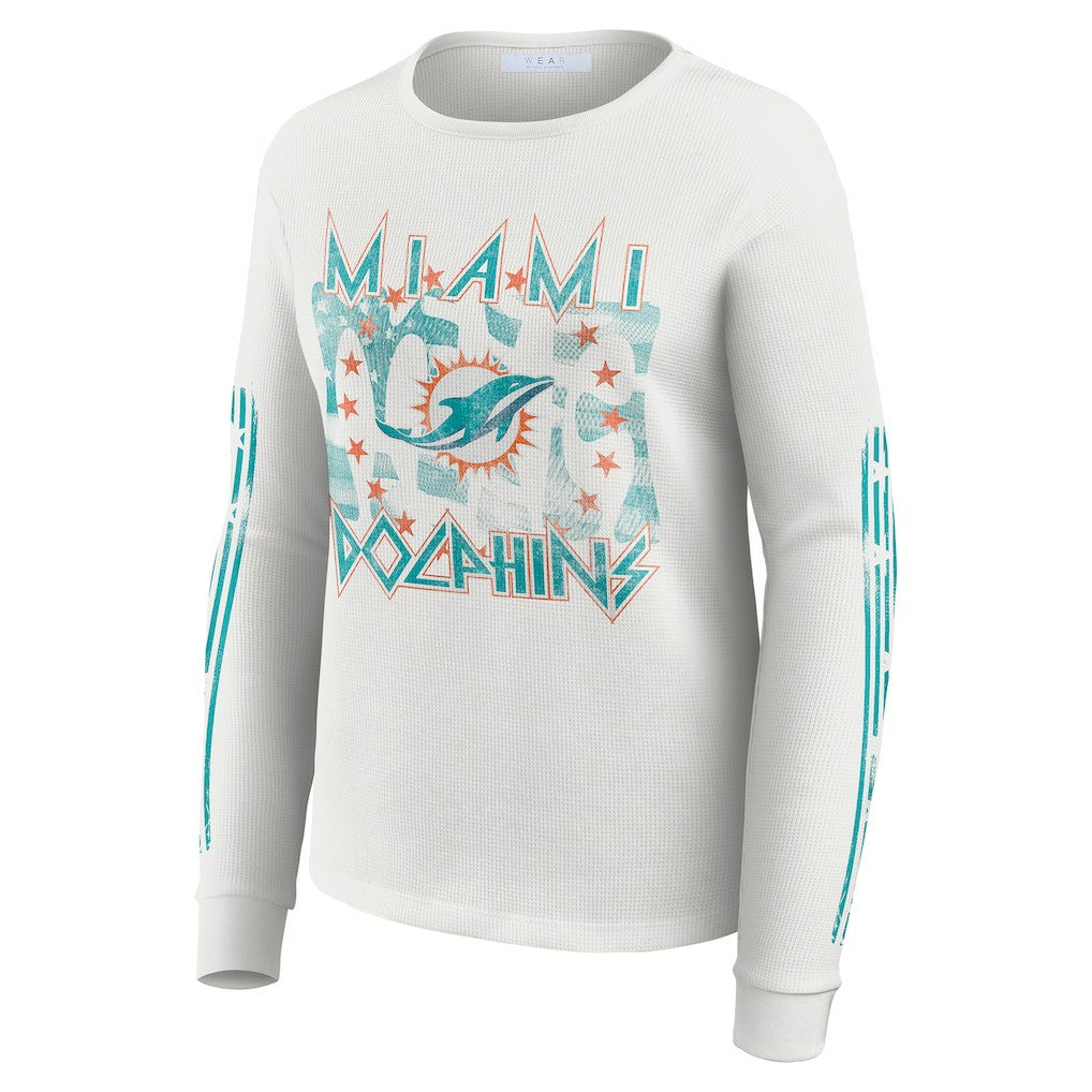 Miami Dolphins WEAR by Erin Andrews Women's Graphic Waffle Long-Sleeve T-Shirt - White online
