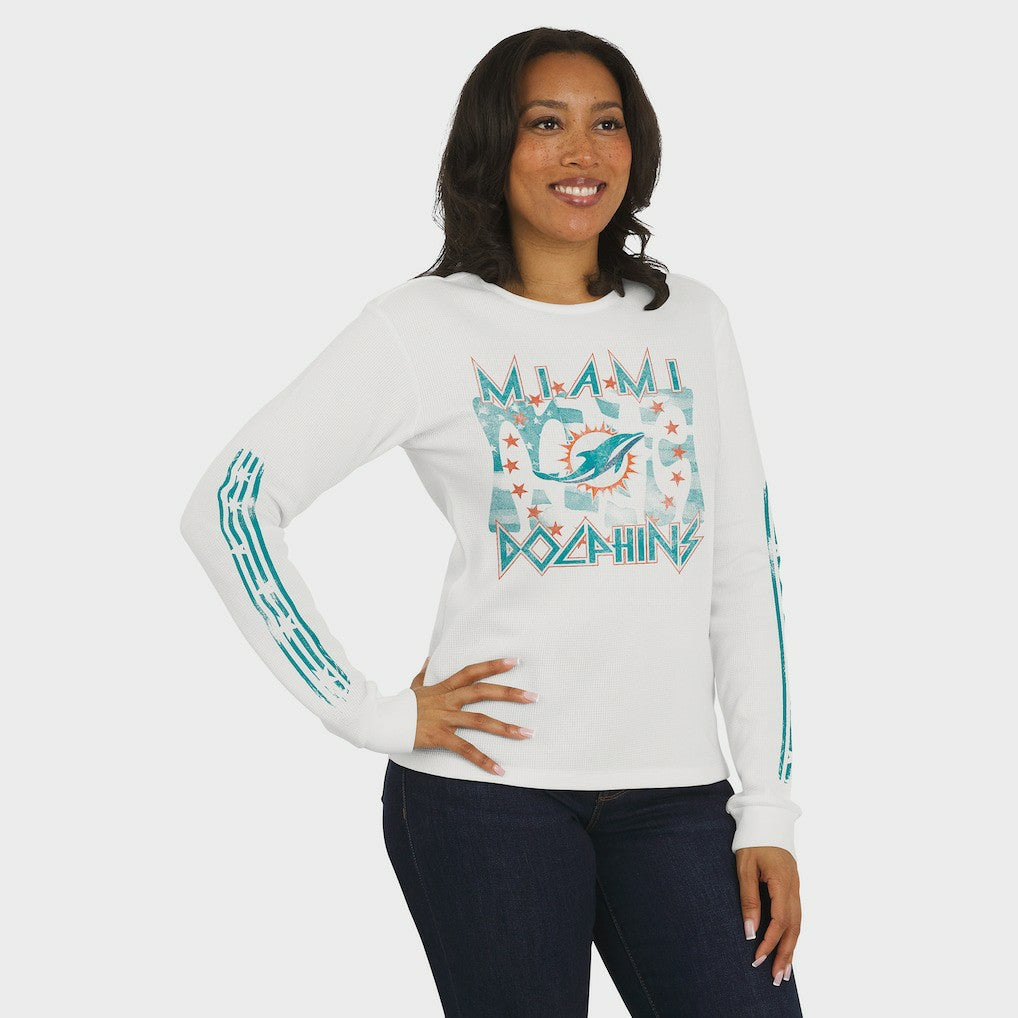 Miami Dolphins WEAR by Erin Andrews Women's Graphic Waffle Long-Sleeve T-Shirt - White online