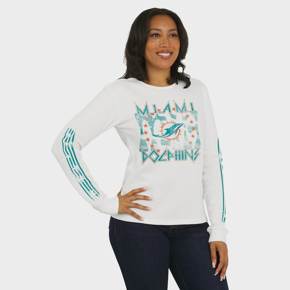Miami Dolphins WEAR by Erin Andrews Women's Graphic Waffle Long-Sleeve T-Shirt - White online