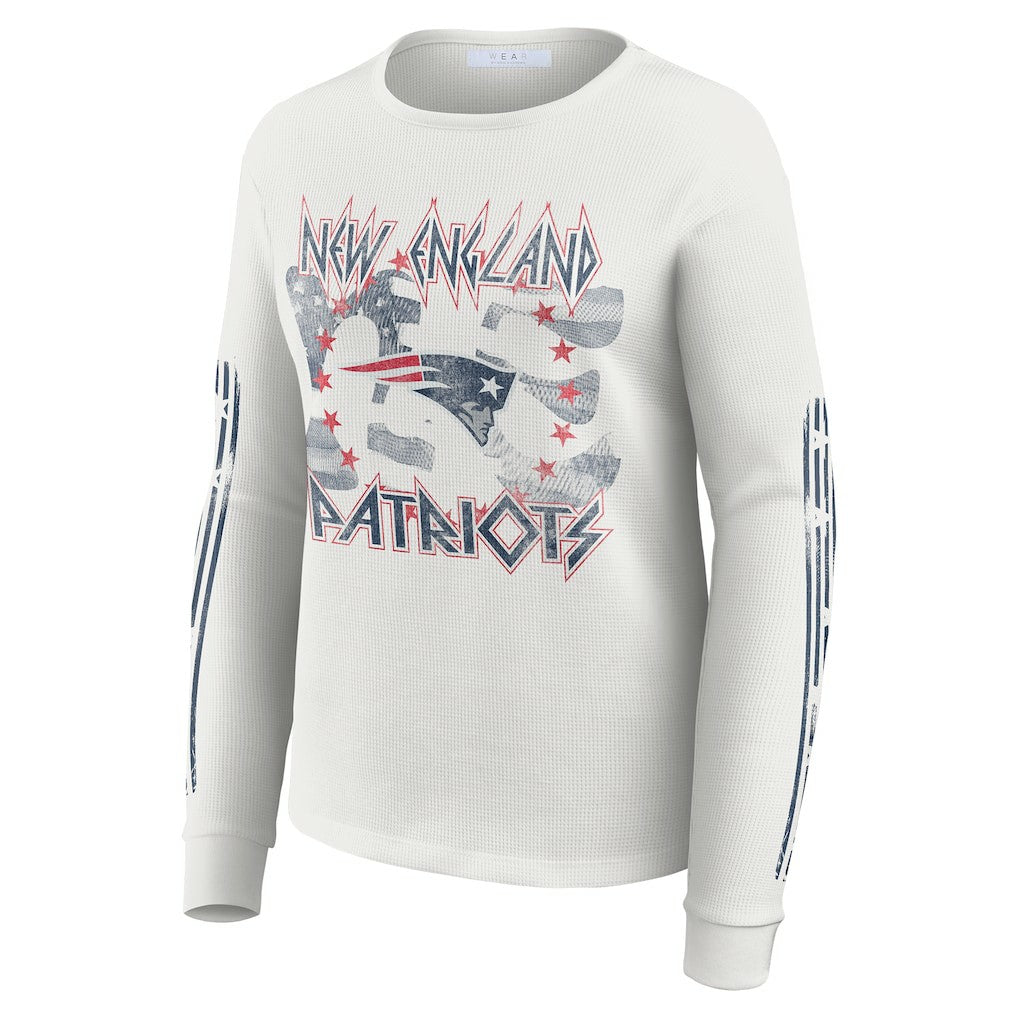 New England Patriots WEAR by Erin Andrews Women's Graphic Waffle Long-Sleeve T-Shirt - White outlet