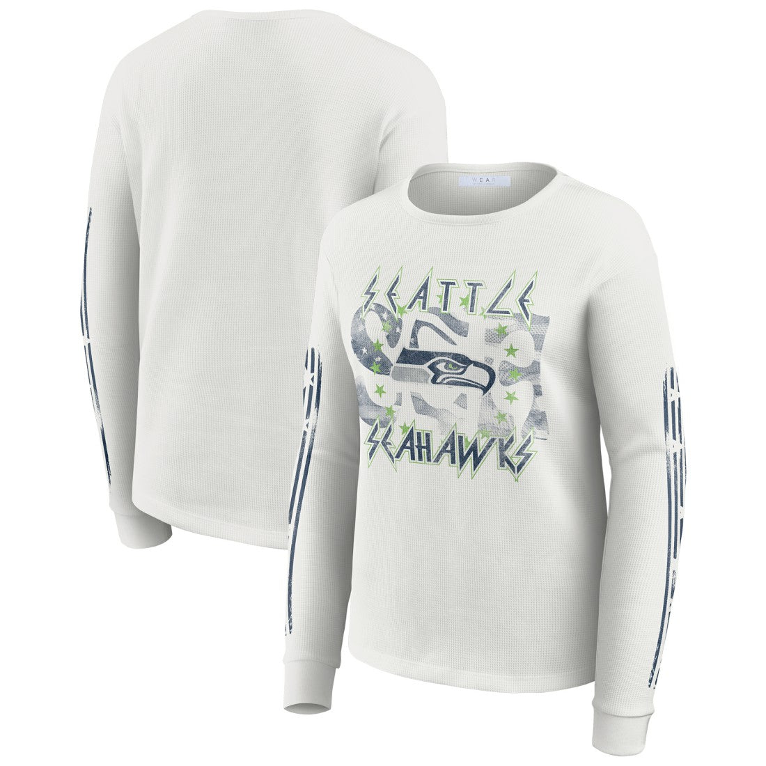 Seattle Seahawks WEAR by Erin Andrews Women's Graphic Waffle Long-Sleeve T-Shirt - White sale