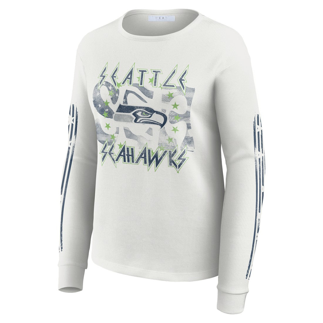 Seattle Seahawks WEAR by Erin Andrews Women's Graphic Waffle Long-Sleeve T-Shirt - White sale