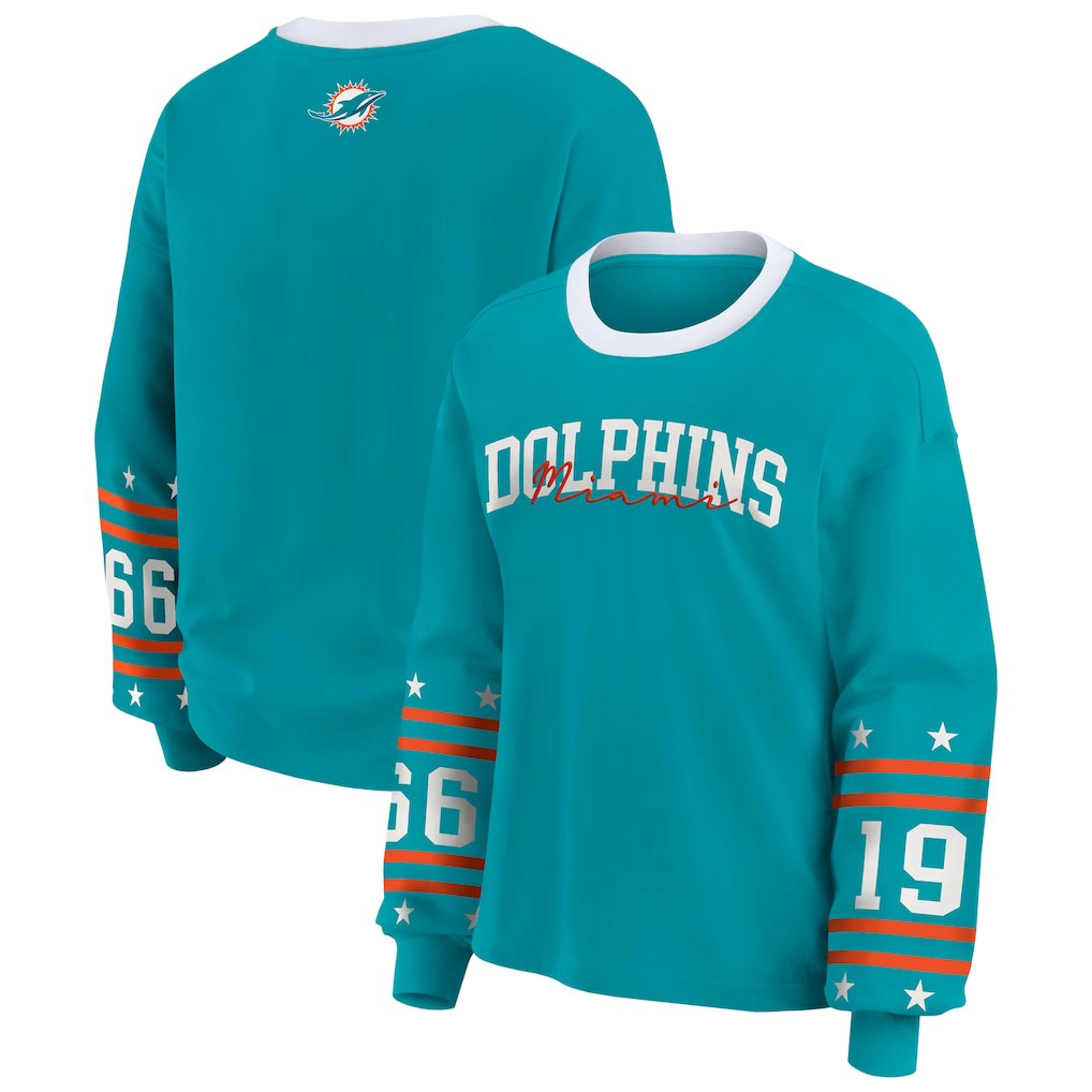 Miami Dolphins WEAR by Erin Andrews Women's Sport Long-Sleeve T-Shirt - Aqua outlet