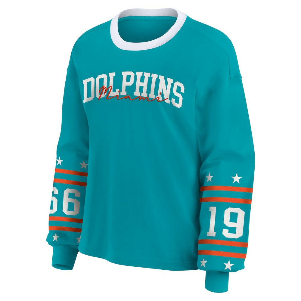 Miami Dolphins WEAR by Erin Andrews Women's Sport Long-Sleeve T-Shirt - Aqua outlet