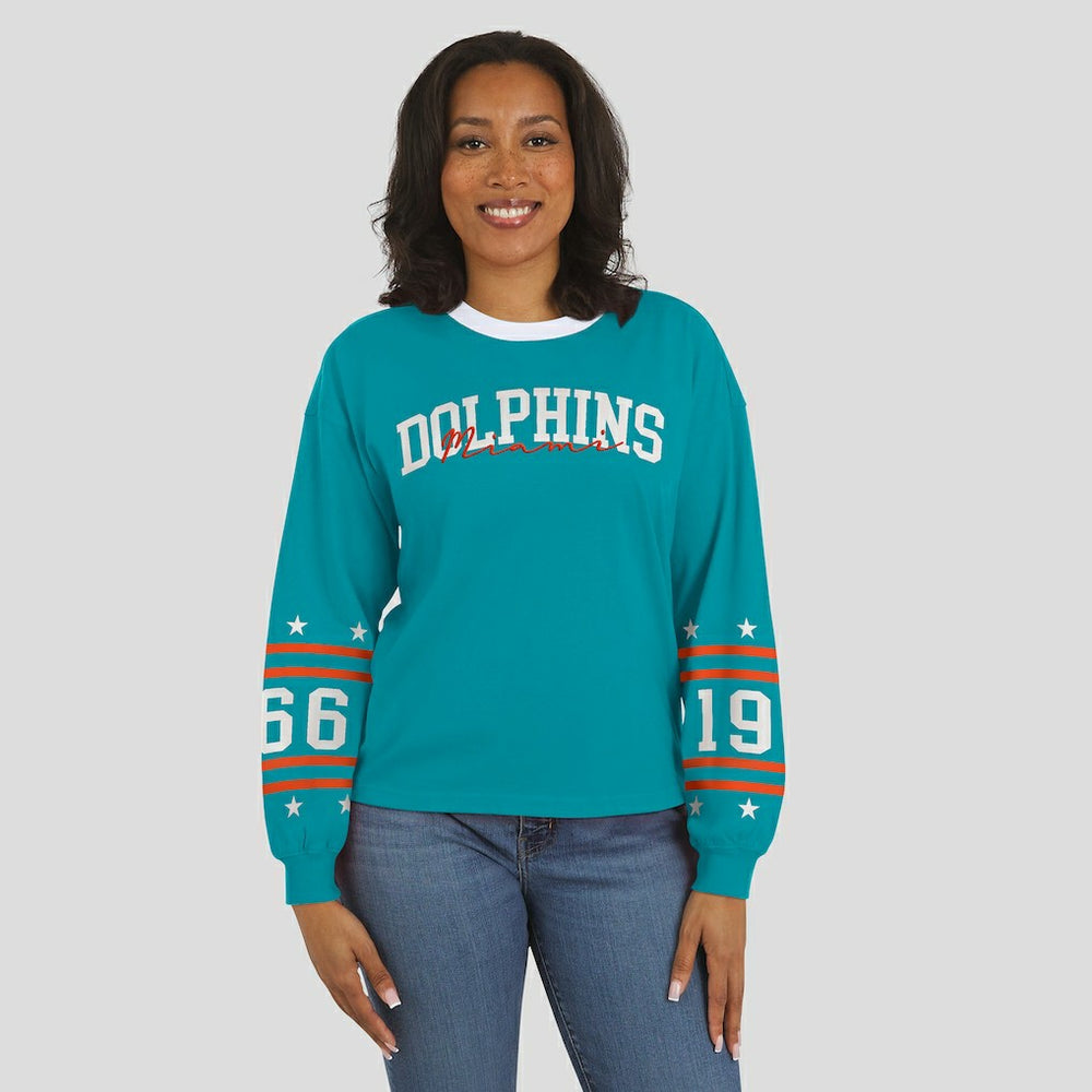 Miami Dolphins WEAR by Erin Andrews Women's Sport Long-Sleeve T-Shirt - Aqua outlet