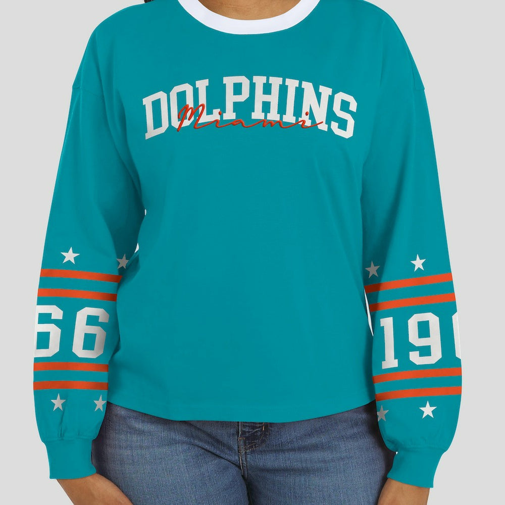 Miami Dolphins WEAR by Erin Andrews Women's Sport Long-Sleeve T-Shirt - Aqua outlet