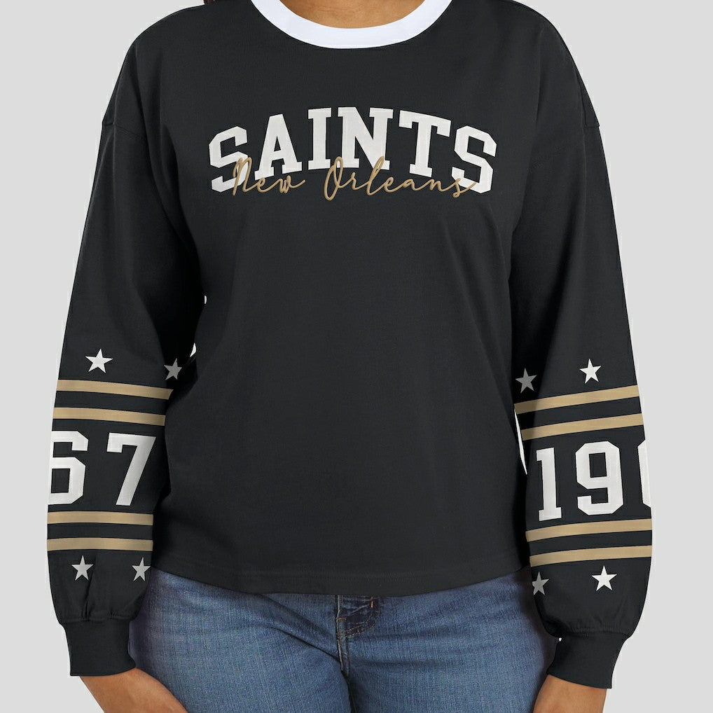 New Orleans Saints WEAR by Erin Andrews Women's Sport Long-Sleeve T-Shirt - Black cheap