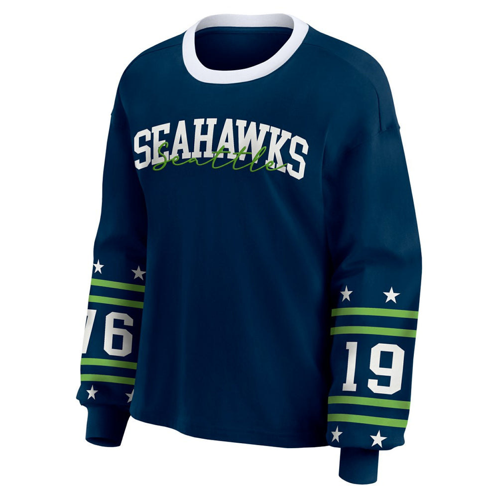 Seattle Seahawks WEAR by Erin Andrews Women's Sport Long-Sleeve T-Shirt - College Navy sale