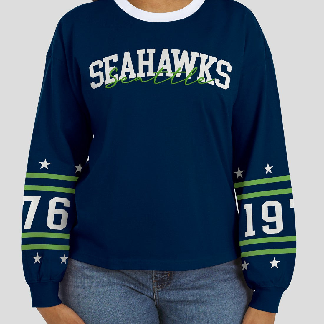 Seattle Seahawks WEAR by Erin Andrews Women's Sport Long-Sleeve T-Shirt - College Navy sale