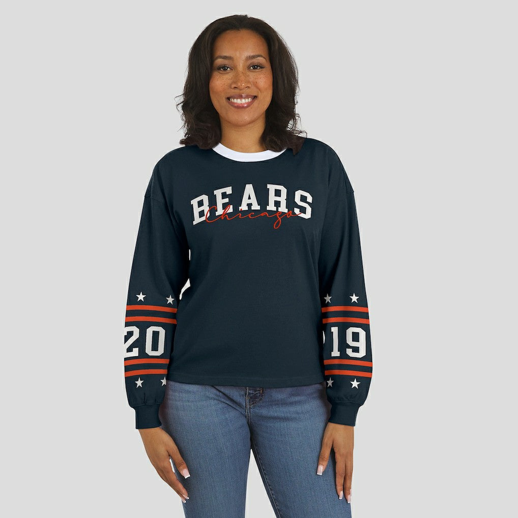 Chicago Bears WEAR by Erin Andrews Women's Sport Long-Sleeve T-Shirt - Navy for sale