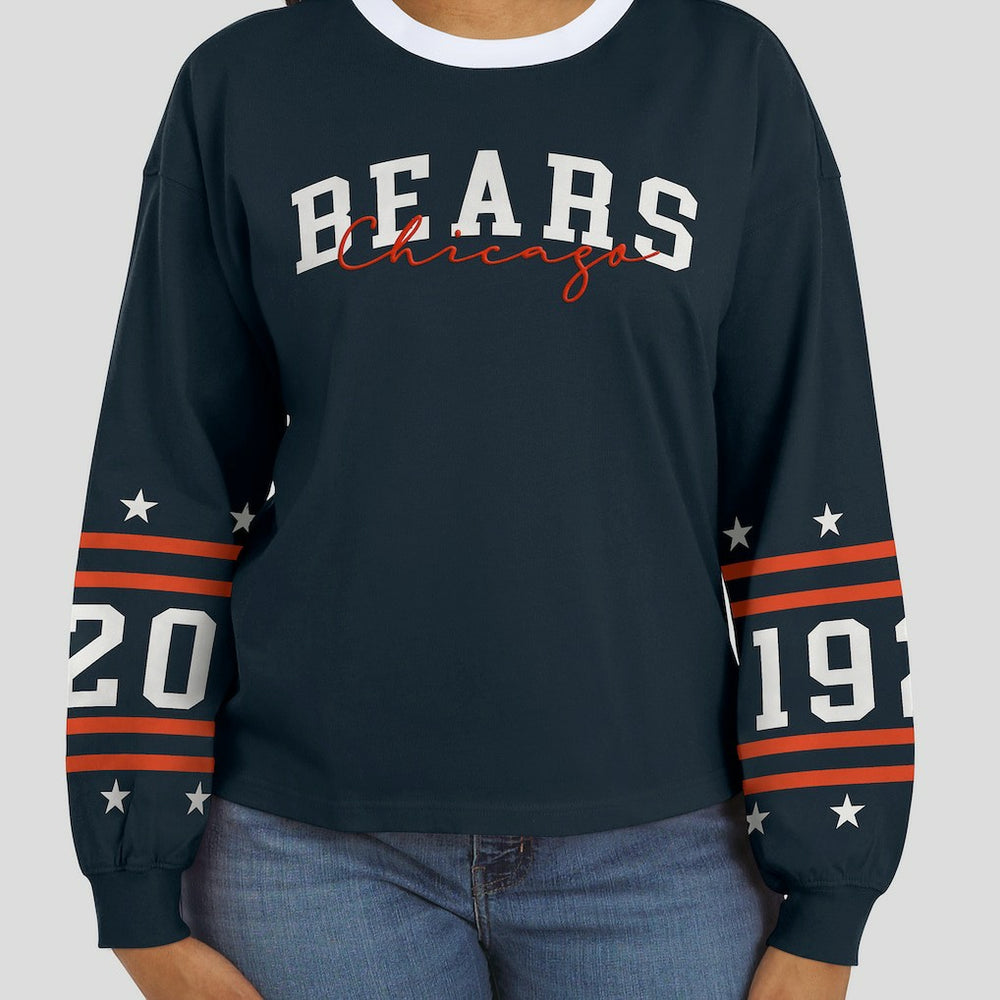 Chicago Bears WEAR by Erin Andrews Women's Sport Long-Sleeve T-Shirt - Navy for sale