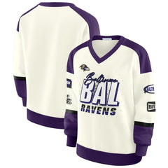 Baltimore Ravens WEAR by Erin Andrews Women's Racing Crew V-Neck Sweatshirt - Cream cheap